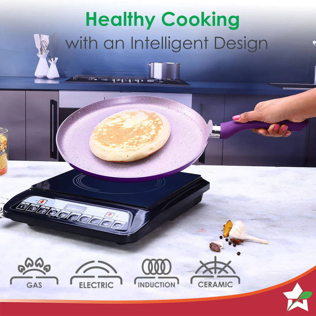 Wonderchef Renewed Royal Velvet 28cm Non-Stick Dosa Tawa | Induction Bottom | Soft-Touch Handle | Virgin Grade Aluminium | 3mm Thick | PFOA and Heavy Metals Free - Image 4