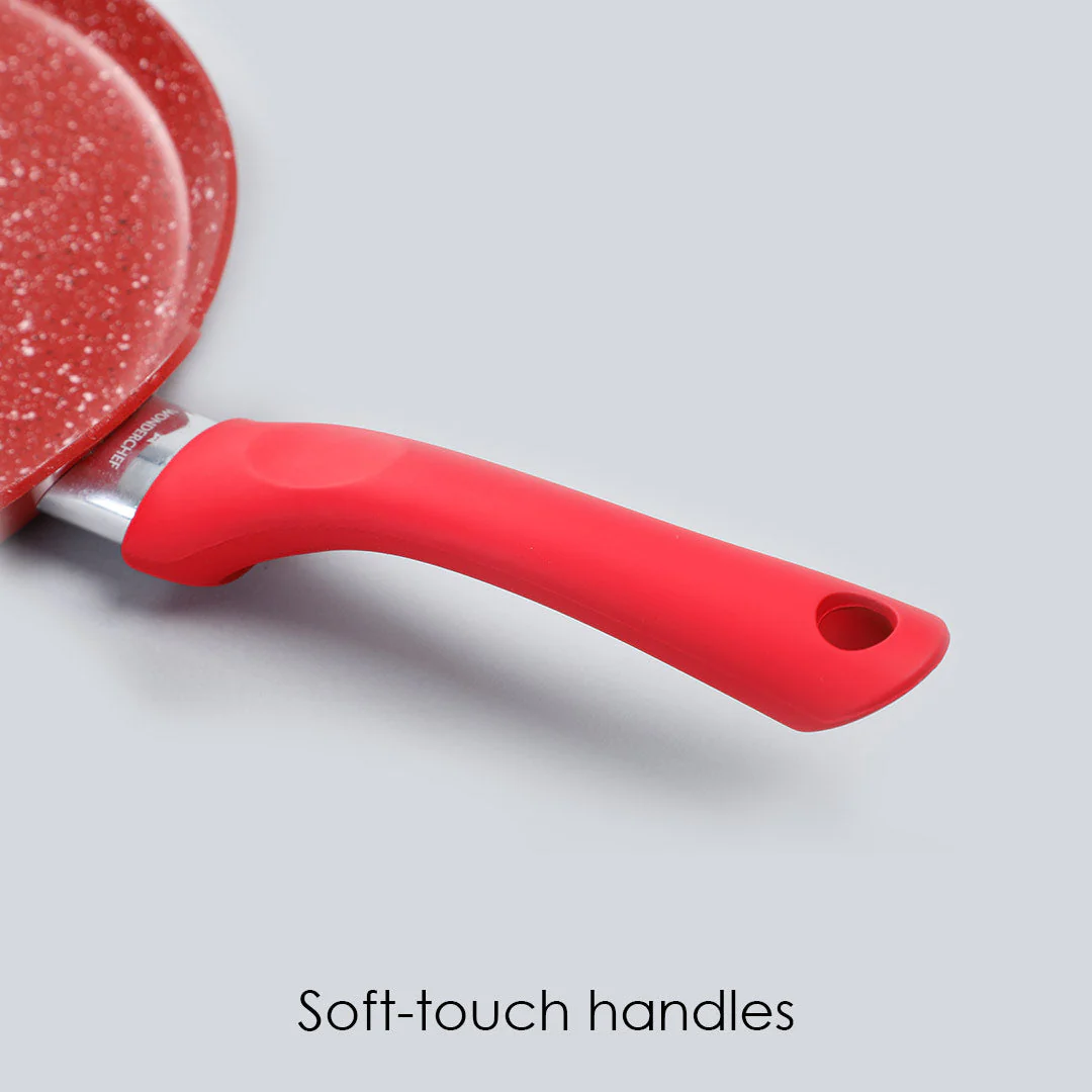 Royal Velvet 28cm Non-stick Dosa Tawa, Induction bottom, Soft-touch Handle, Virgin Grade Aluminium, PFOA/Heavy metals free, 3mm, 2 years warranty, Red - Image 4