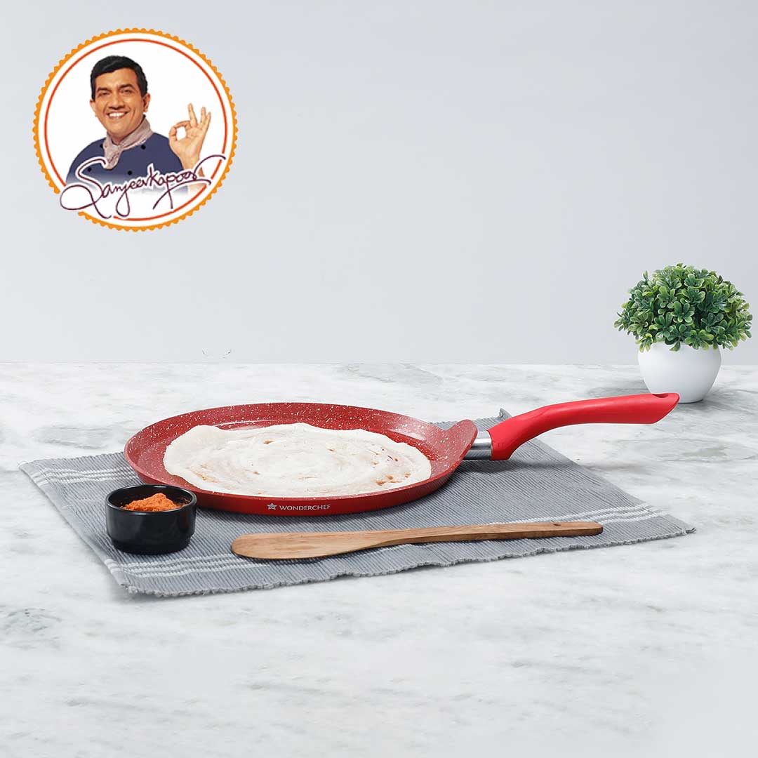 Royal Velvet 28cm Non-stick Dosa Tawa, Induction bottom, Soft-touch Handle, Virgin Grade Aluminium, PFOA/Heavy metals free, 3mm, 2 years warranty, Red - Image 6