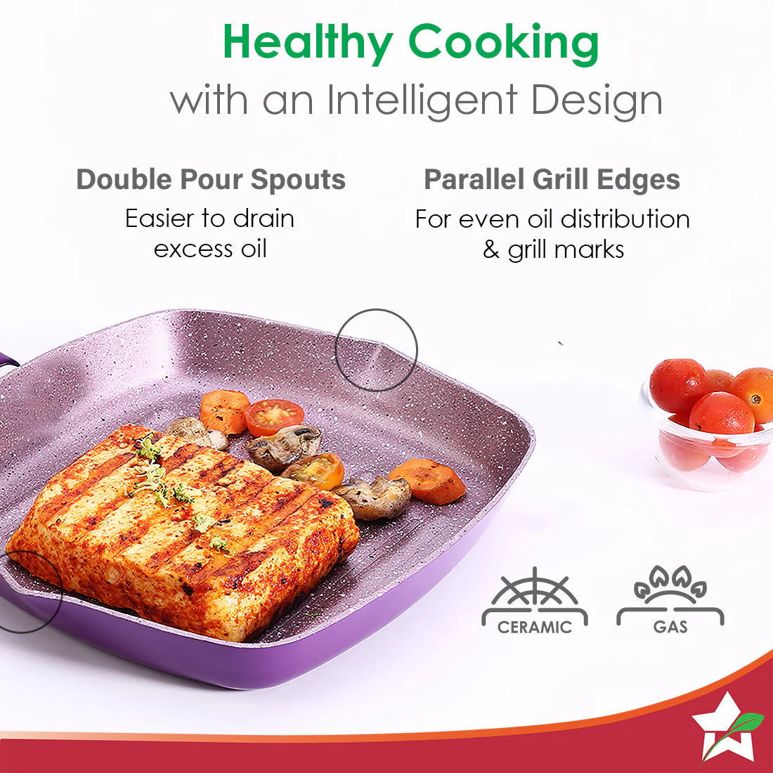 Royal Velvet 20cm Grill Pan | Soft-touch handles |Non – Toxic I Virgin Aluminium| 3 mm thick | 2 year warranty | Purple - Image 4