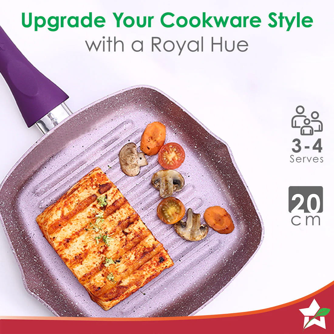 Royal Velvet 20cm Grill Pan | Soft-touch handles |Non – Toxic I Virgin Aluminium| 3 mm thick | 2 year warranty | Purple - Image 5