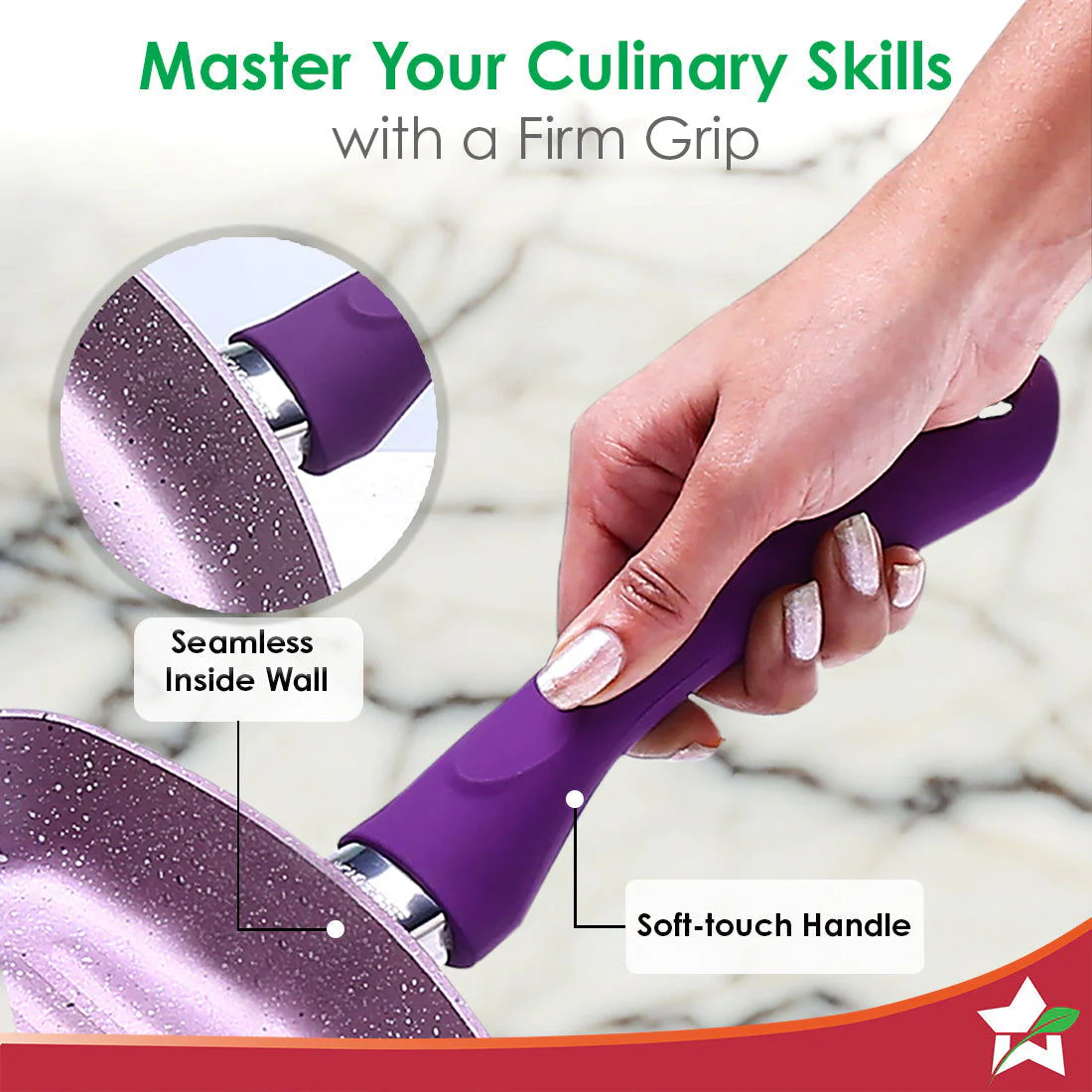 Royal Velvet 20cm Grill Pan | Soft-touch handles |Non – Toxic I Virgin Aluminium| 3 mm thick | 2 year warranty | Purple - Image 6