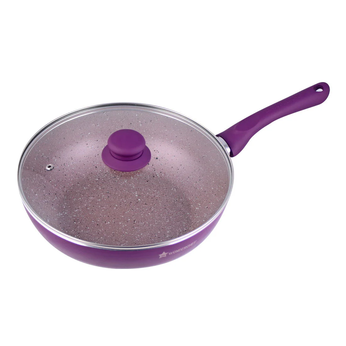 Royal Velvet 24 cm Aluminium Non-stick Wok With Lid, 2.7 L, Purple - Image 6