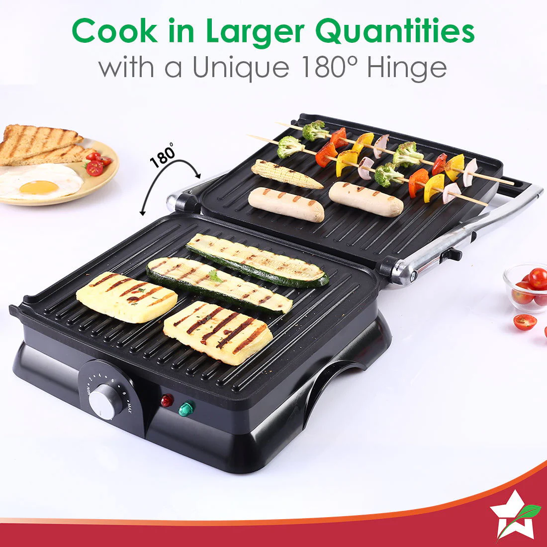 Wonderchef Renewed Sanjeev Kapoor Tandoor Family Size | Electric Contact Grill & Sandwich Maker | 3-in-1 Appliance | 1600 Watt | 180 Degree Grilling | Cool Touch Handle | Auto Shut Off | Black & Silver - Image 6