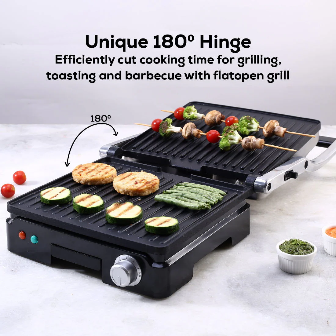 Sanjeev Kapoor Tandoor Family Size Plus| Electric Contact Grill & Sandwich Maker| 1800 Watt| Non-stick Grooves Healthy cooking | Super fast heating | 2 Year Warranty| Black & Silver - Image 3