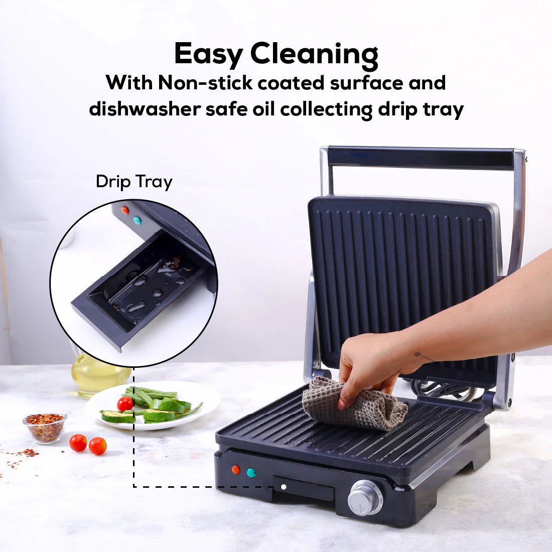 Sanjeev Kapoor Tandoor Family Size Plus| Electric Contact Grill & Sandwich Maker| 1800 Watt| Non-stick Grooves Healthy cooking | Super fast heating | 2 Year Warranty| Black & Silver - Image 6
