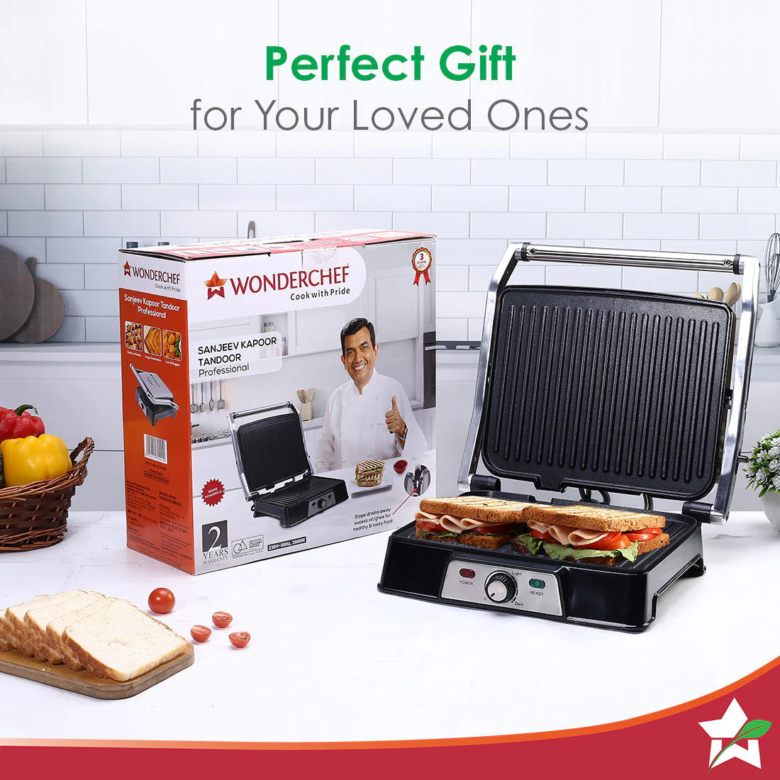 Wonderchef Renewed Sanjeev Kapoor Tandoor Professional | Electric Contact Grill & Sandwich Maker|3-in-1 Appliance | 2000 Watt | 180 Degree Grilling | Cool Touch Handle | LED Indicator | Black & Silver - Image 8