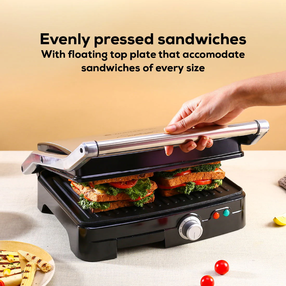Sanjeev Kapoor Tandoor Professional Plus | Electric Contact Grill & Sandwich Maker| Thermostat Control | Auto Shut Off| LED Indicator| 2 Year Warranty | Black & Silver - Image 3