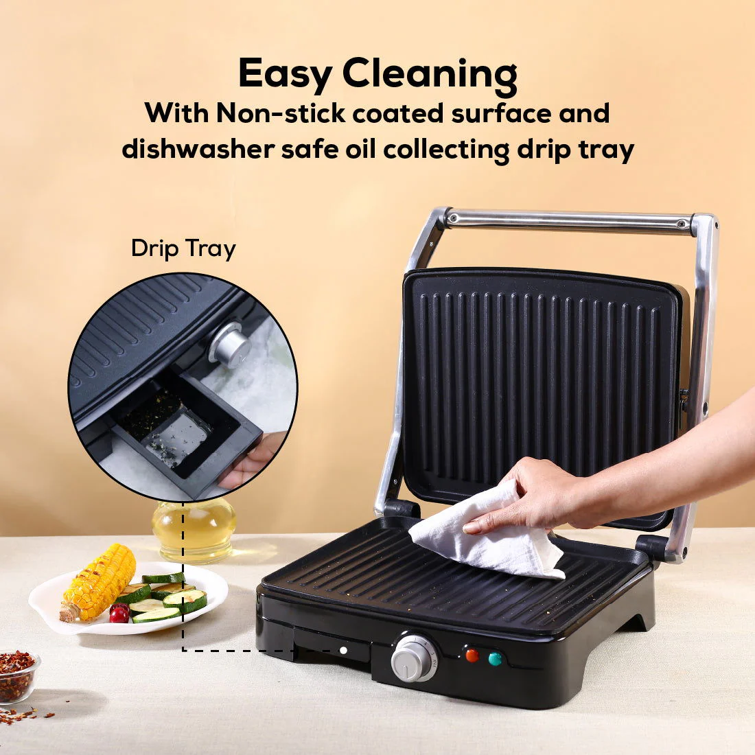 Sanjeev Kapoor Tandoor Professional Plus | Electric Contact Grill & Sandwich Maker| Thermostat Control | Auto Shut Off| LED Indicator| 2 Year Warranty | Black & Silver - Image 7