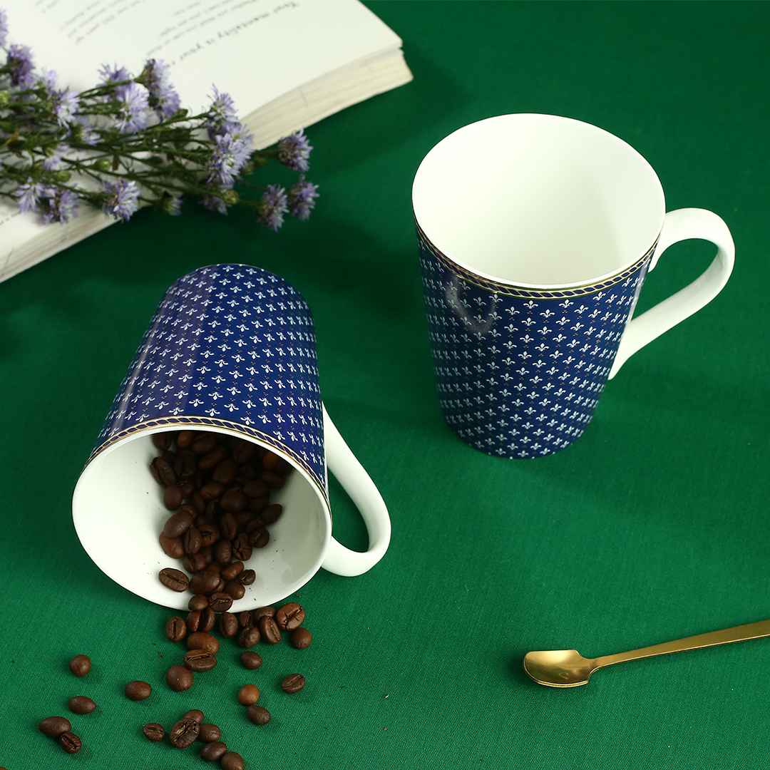 Sicilia Fine Bone China Coffee Mug - Royal Blue - Set of 2 Pcs - Image 2