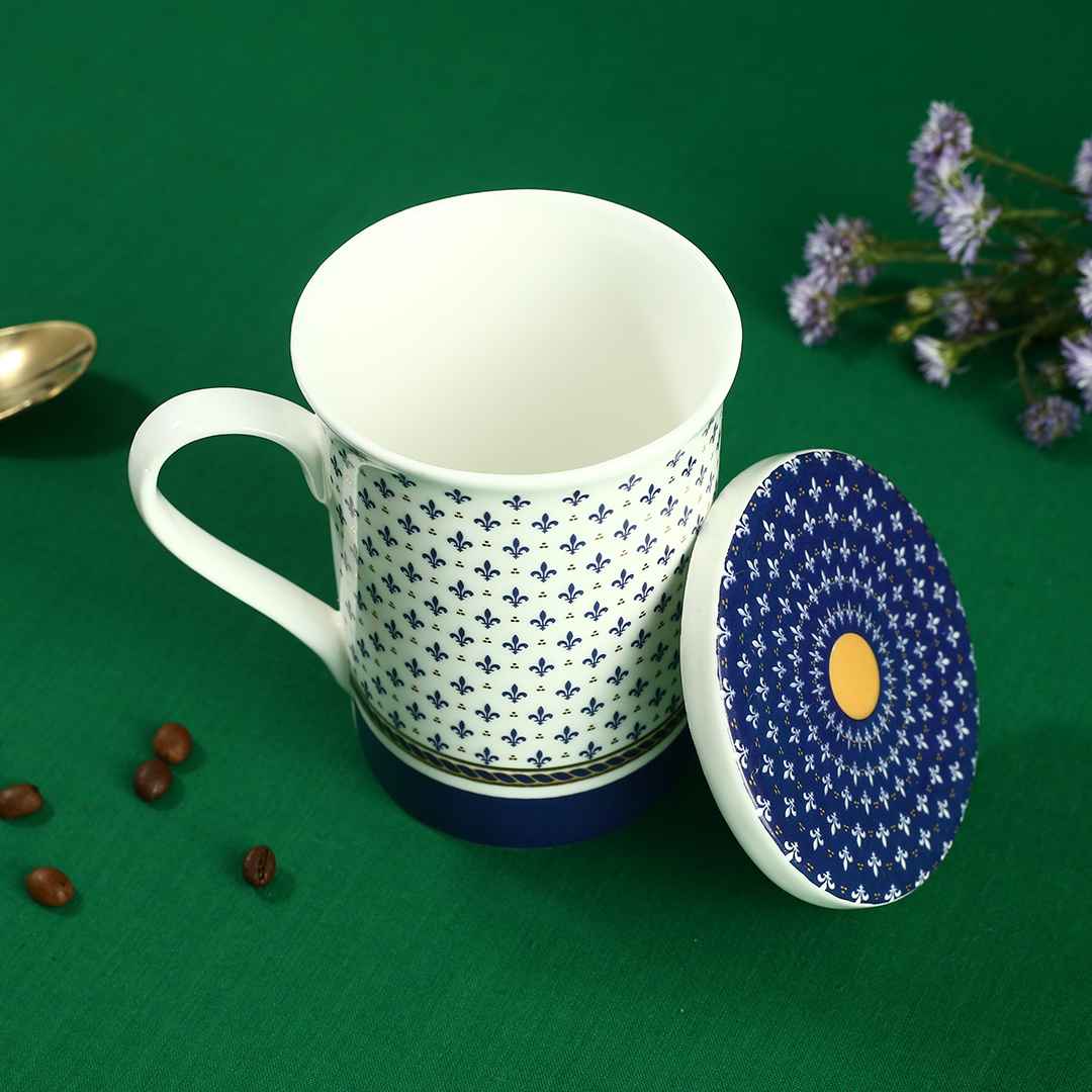 Sicilia Fine Bone China Coffee Mug with Lid - Royal Blue - 1 pc - Image 2