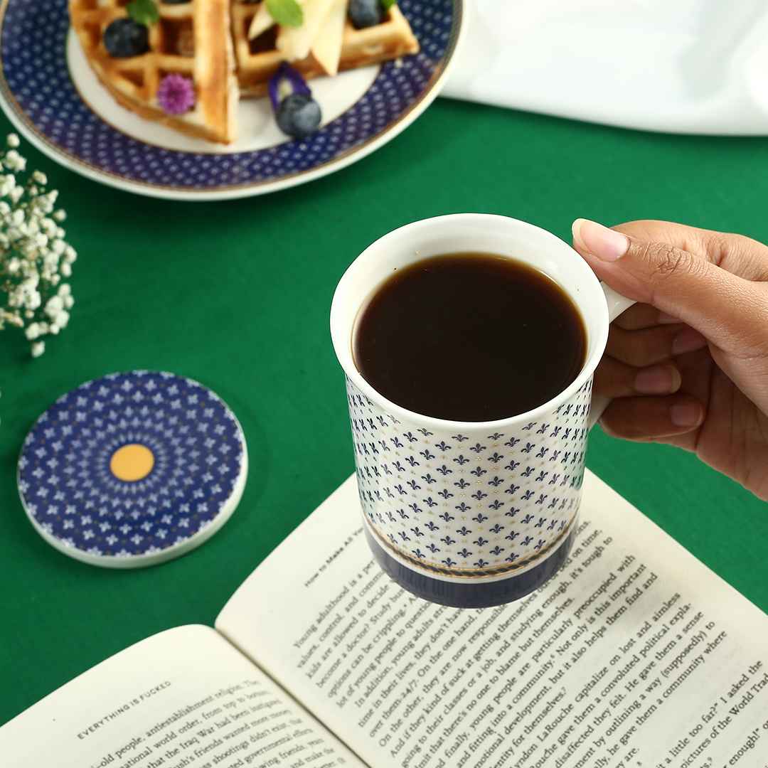 Sicilia Fine Bone China Coffee Mug with Lid - Royal Blue - 1 pc - Image 3