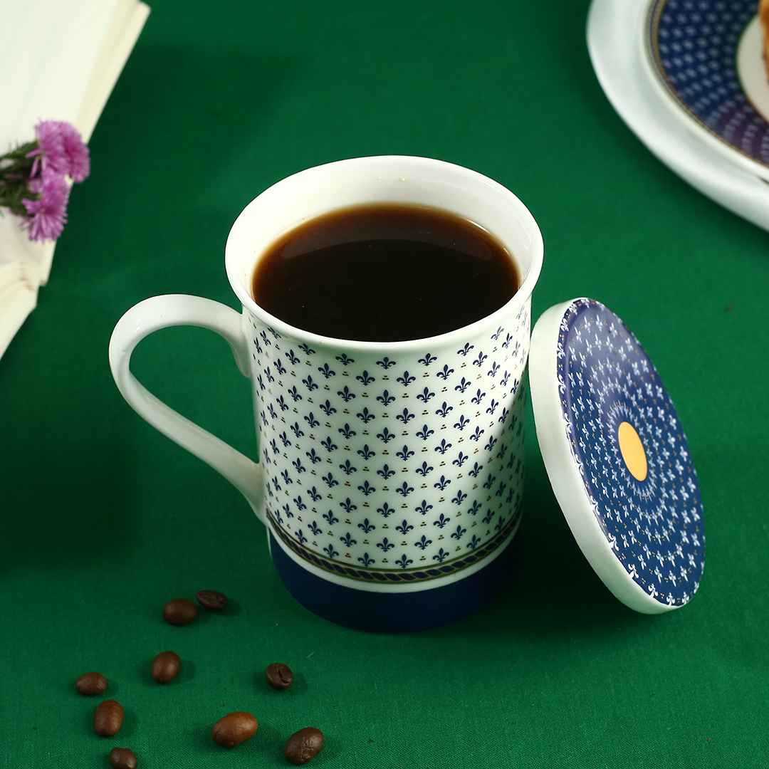 Sicilia Fine Bone China Coffee Mug with Lid - Royal Blue - 1 pc - Image 4
