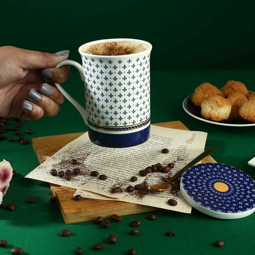 Sicilia Fine Bone China Coffee Mug with Lid - Royal Blue - 1 pc - Image 5