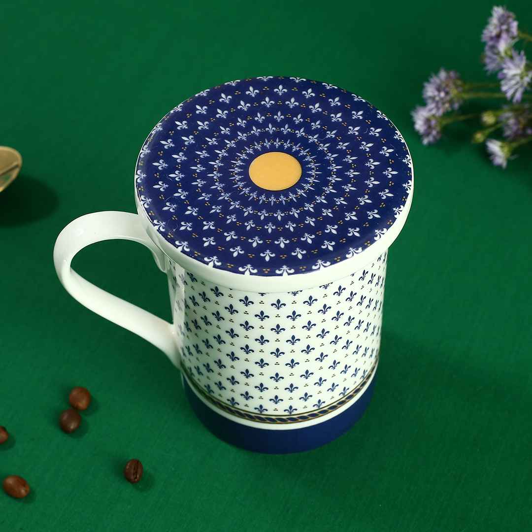 Sicilia Fine Bone China Coffee Mug with Lid - Royal Blue - 1 pc - Image 6