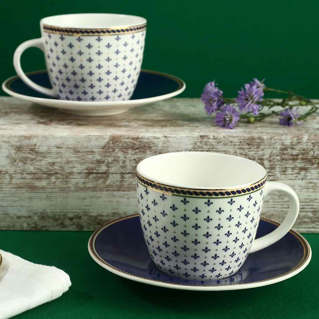Sicilia Fine Bone China Cup & Saucer Set - Royal Blue - Set of 2 Pcs - Image 2