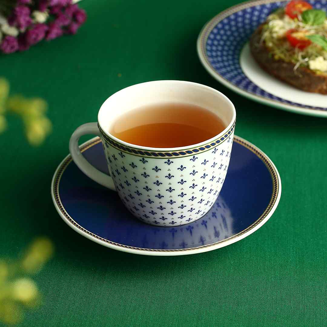 Sicilia Fine Bone China Cup & Saucer Set - Royal Blue - Set of 2 Pcs - Image 4