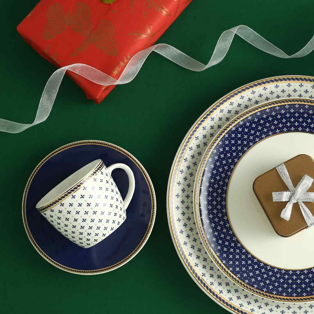 Sicilia Fine Bone China Cup & Saucer Set - Royal Blue - Set of 2 Pcs - Image 8