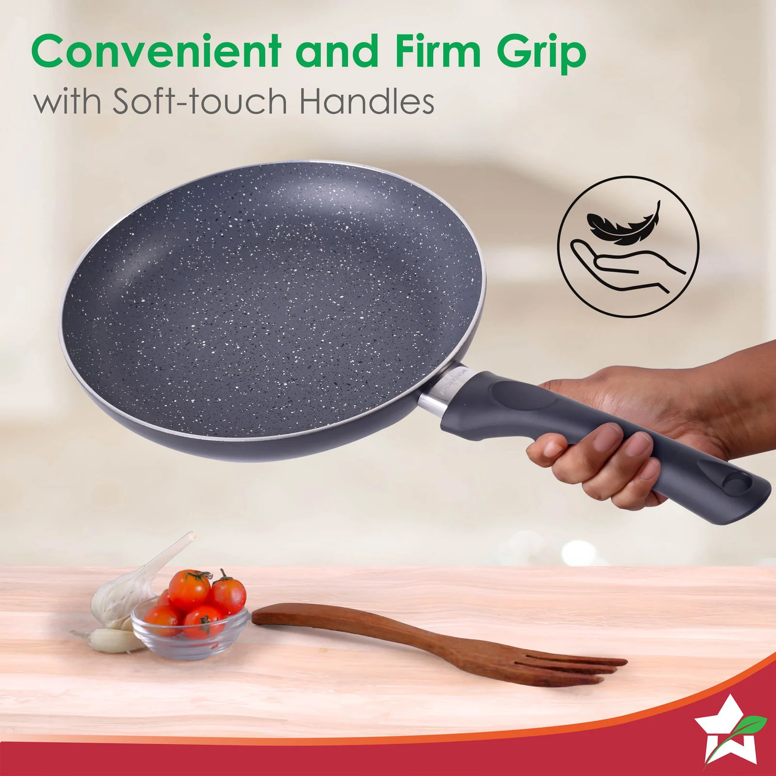Sienna Non-stick Cookware 4 Pc Set | Dosa Tawa, Fry Pan, Kadhai for Cutlets, Curries, Dosas | PFOA Free | Virgin Aluminium | Energy Efficient | Stylish Granite Finish | 2-year Warranty - Image 4
