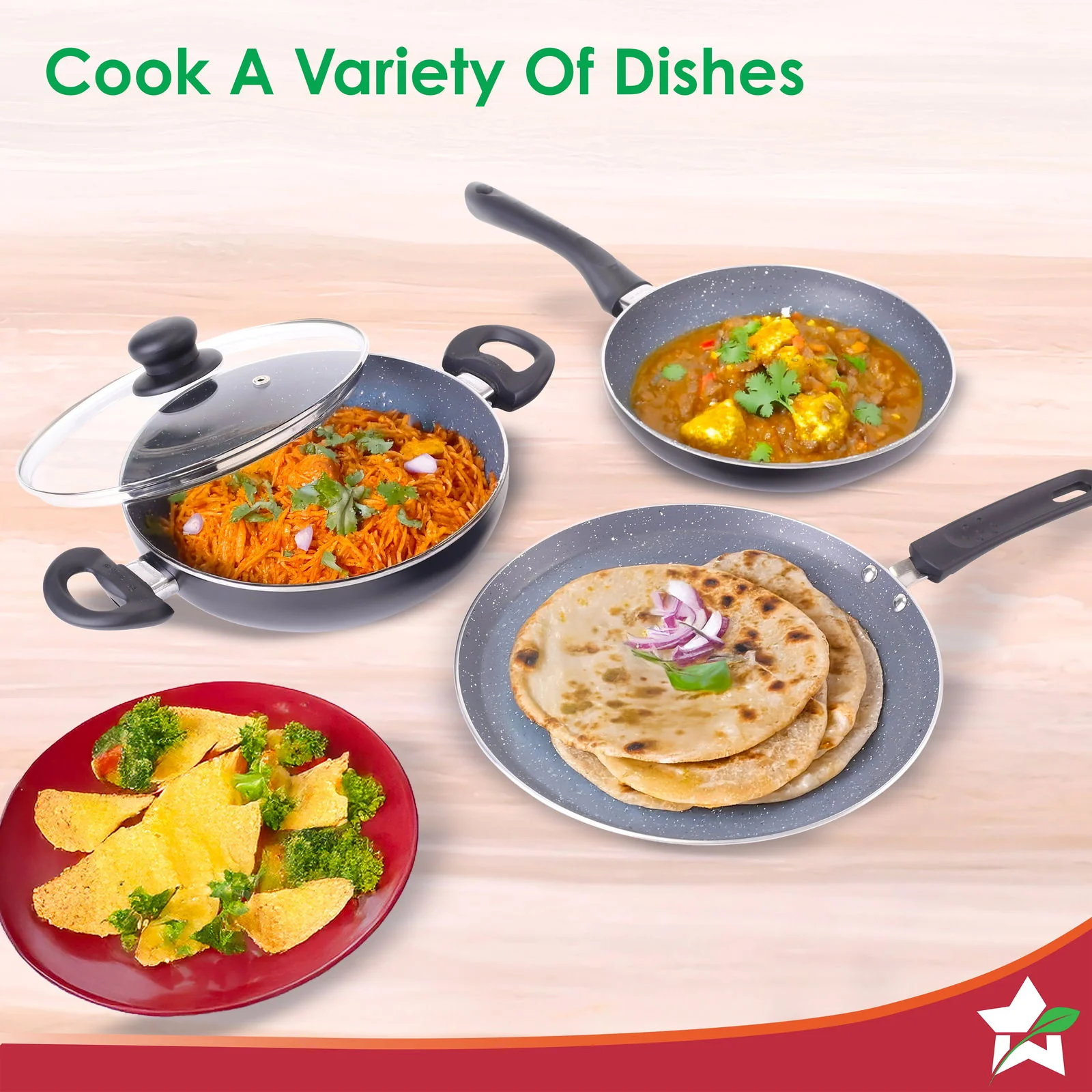 Sienna Non-stick Cookware 4 Pc Set | Dosa Tawa, Fry Pan, Kadhai for Cutlets, Curries, Dosas | PFOA Free | Virgin Aluminium | Energy Efficient | Stylish Granite Finish | 2-year Warranty - Image 7