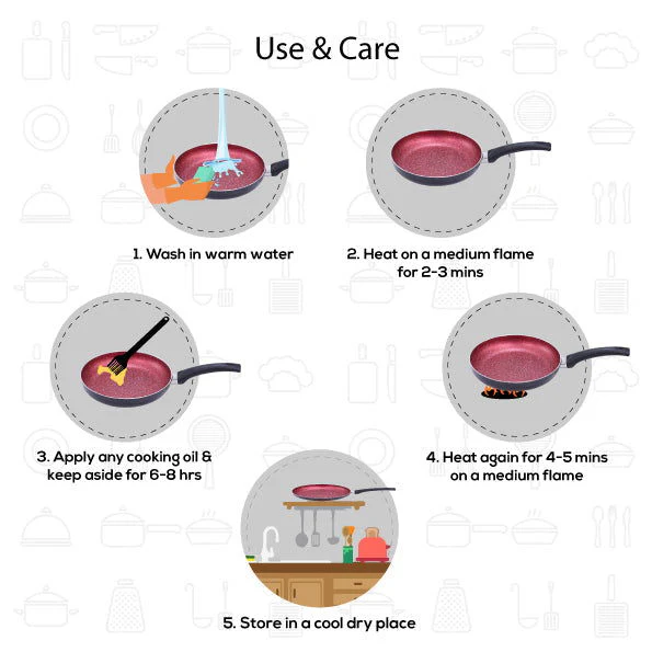Sigma Non-stick Cookware Set, 4Pc (Kadhai with Lid, Dosa Tawa, Fry Pan), Induction Bottom, Cool Touch Bakelite Handles, Virgin Aluminium, PFOA Free, 2 Years Warranty, Red and Black - Image 12