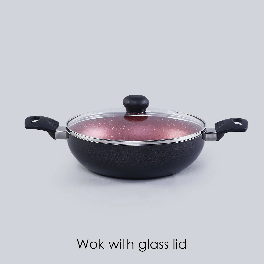 Sigma Non-stick Cookware Set, 4Pc (Kadhai with Lid, Dosa Tawa, Fry Pan), Induction Bottom, Cool Touch Bakelite Handles, Virgin Aluminium, PFOA Free, 2 Years Warranty, Red and Black - Image 3