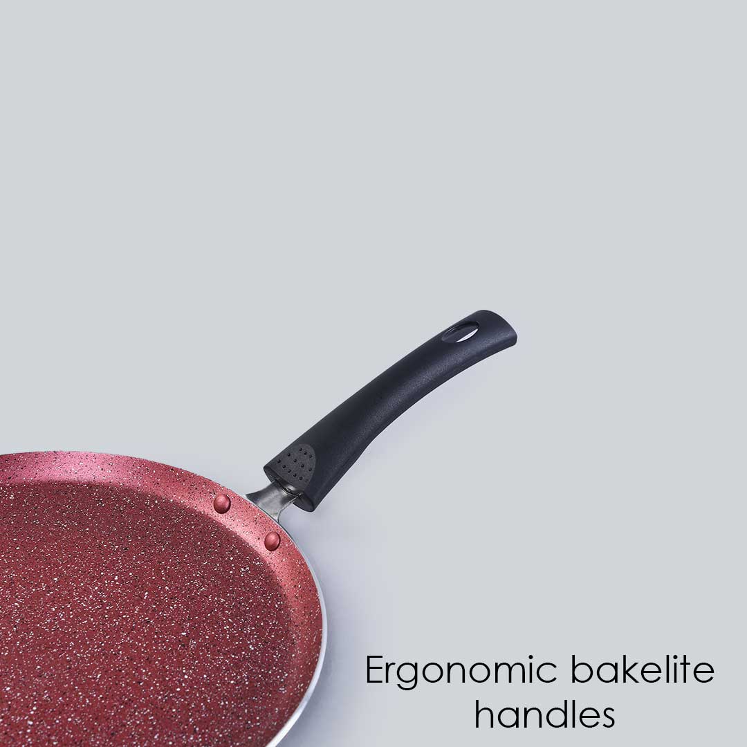Sigma Non-stick Cookware Set, 4Pc (Kadhai with Lid, Dosa Tawa, Fry Pan), Induction Bottom, Cool Touch Bakelite Handles, Virgin Aluminium, PFOA Free, 2 Years Warranty, Red and Black - Image 4