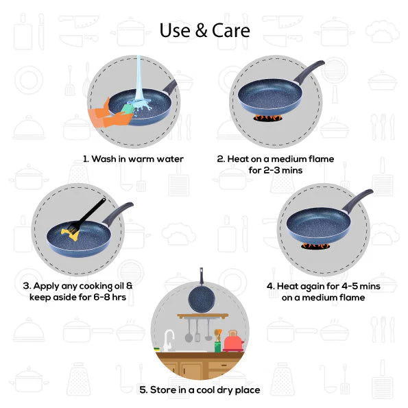 Sigma Non-stick Cookware Set, 4Pc (Kadhai with Lid, Dosa Tawa, Fry Pan), Induction Bottom, Cool Touch Bakelite Handles, Virgin Aluminium, PFOA Free, 2 Years Warranty, Midnight Blue - Image 12