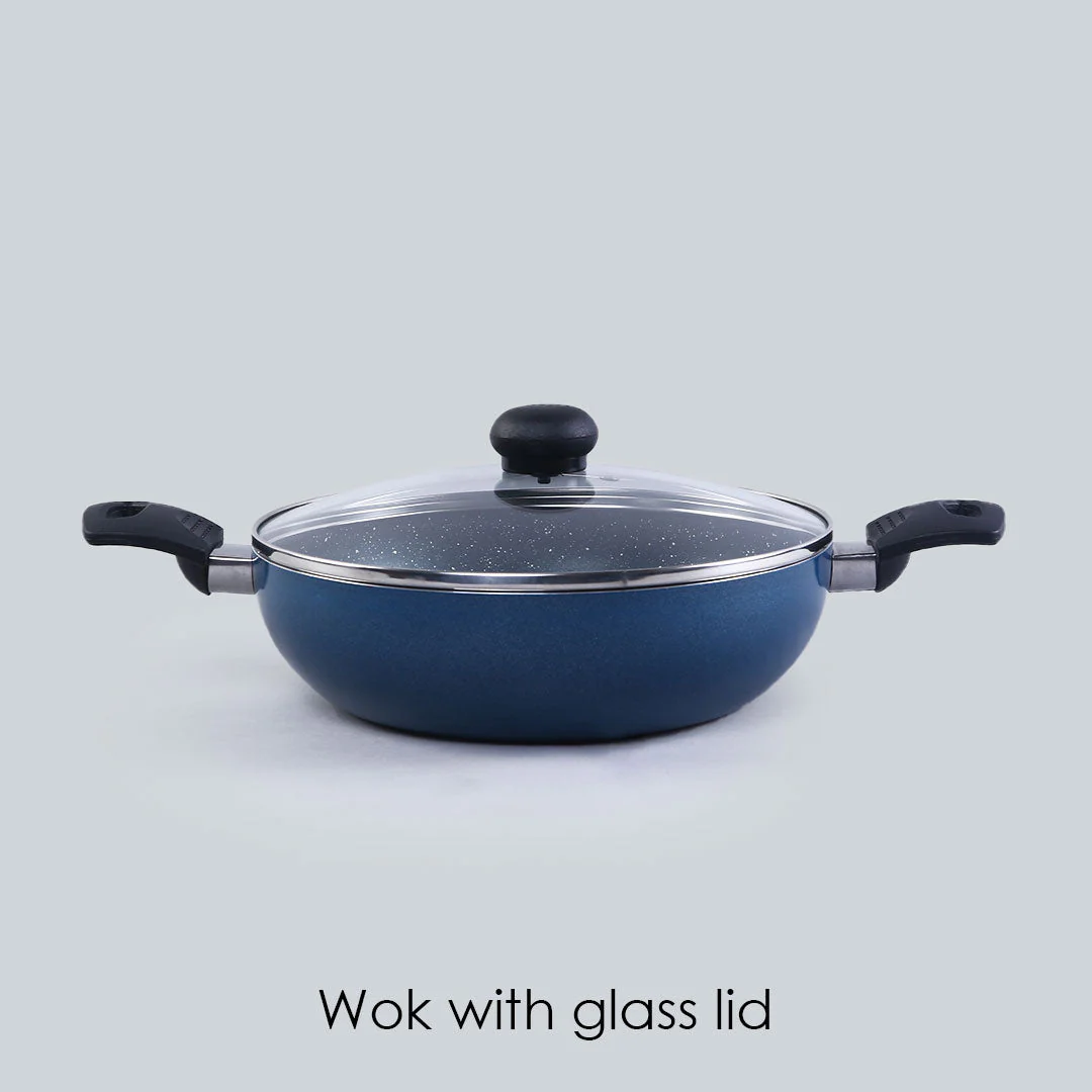 Sigma Non-stick Cookware Set, 4Pc (Kadhai with Lid, Dosa Tawa, Fry Pan), Induction Bottom, Cool Touch Bakelite Handles, Virgin Aluminium, PFOA Free, 2 Years Warranty, Midnight Blue - Image 3