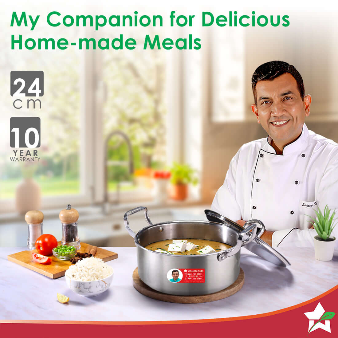 Stella Triply Stainless Steel Casserole with Lid | 24 cm, 4.5 Litres | Compatible with Gas Stove, Induction, Ceramic Cooktop | Non-toxic | Heavy-duty Handle | 10-year Warranty - Image 2