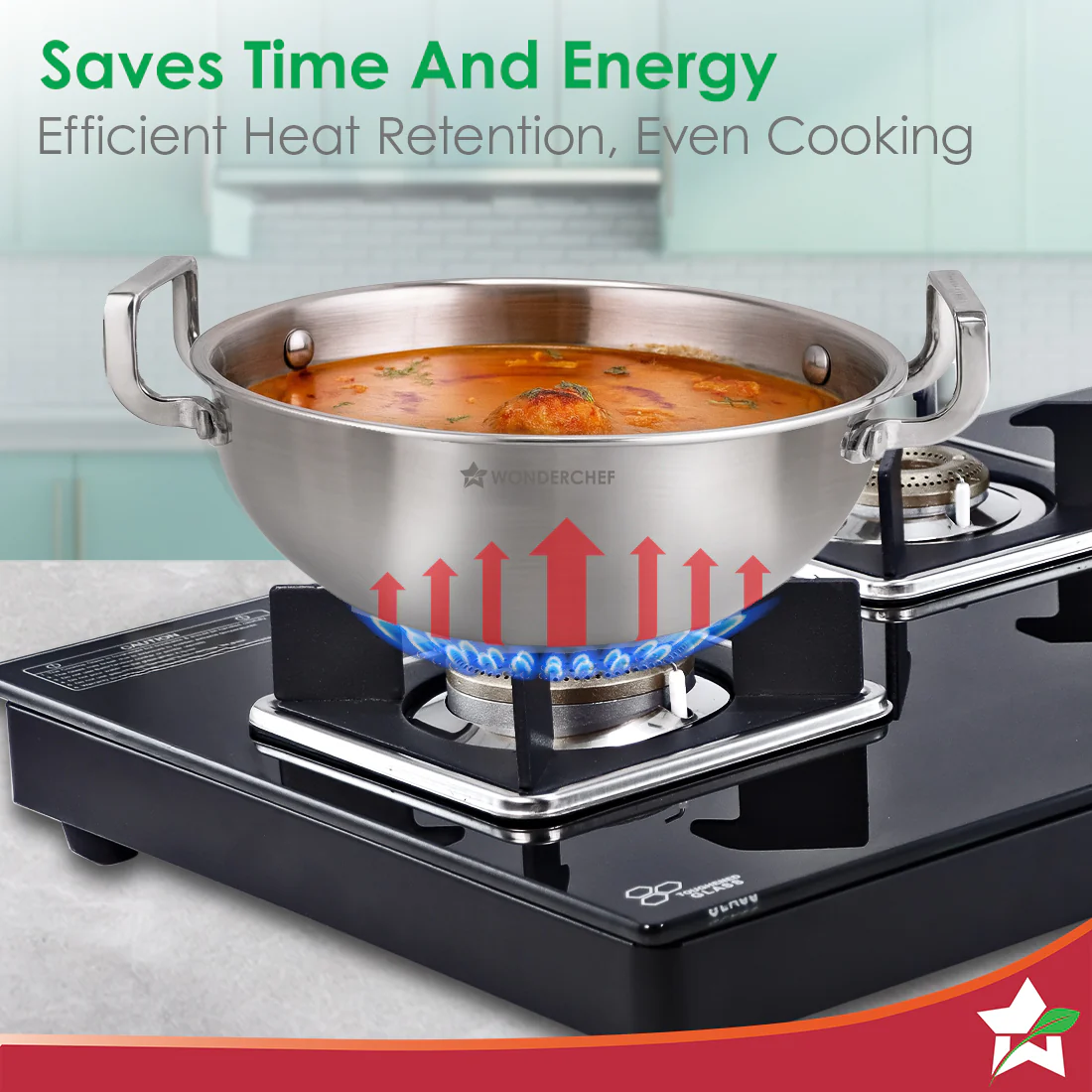 Stella Triply Stainless Steel Cookware Set | 3 Pcs. | Fry Pan 22 cm, Kadhai 22 cm + Lid | For Gas Stove, Induction, Ceramic Cooktop | Uniform Heating | Heavy-duty Handle | 10-year Warranty - Image 5