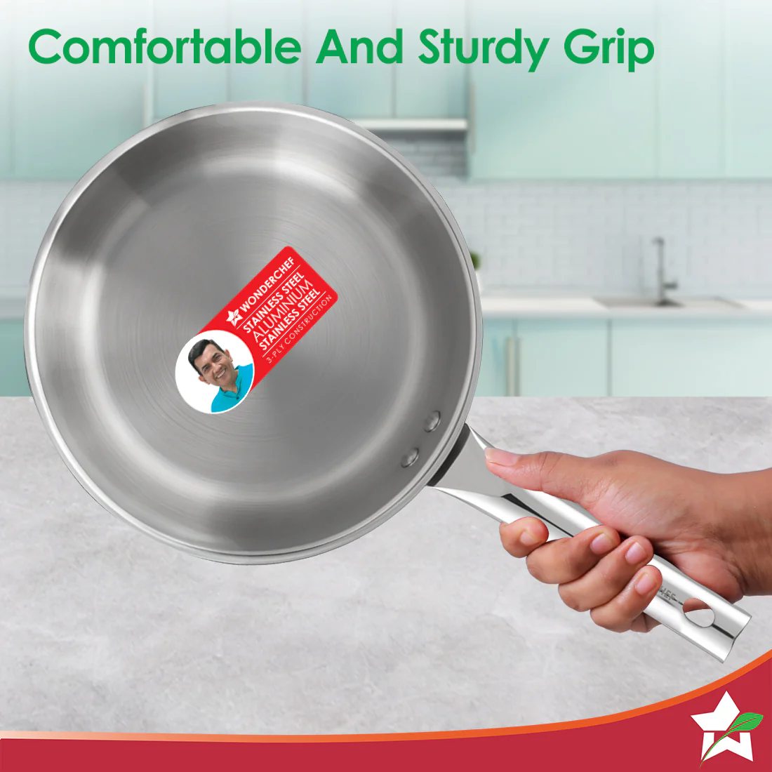 Stella Triply Stainless Steel Cookware Set | 3 Pcs. | Fry Pan 22 cm, Kadhai 22 cm + Lid | For Gas Stove, Induction, Ceramic Cooktop | Uniform Heating | Heavy-duty Handle | 10-year Warranty - Image 6