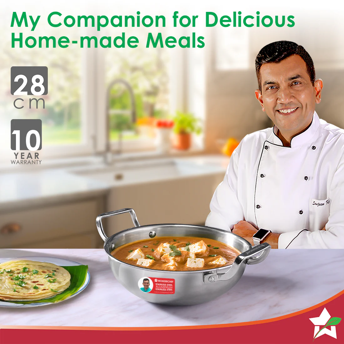 Stella Triply Stainless Steel Kadhai with Lid | 28 cm, 4.5 Litres | Compatible with Gas Stove, Induction, Ceramic Cooktop | Non-toxic | Heavy-duty Handle | 10-year Warranty - Image 3