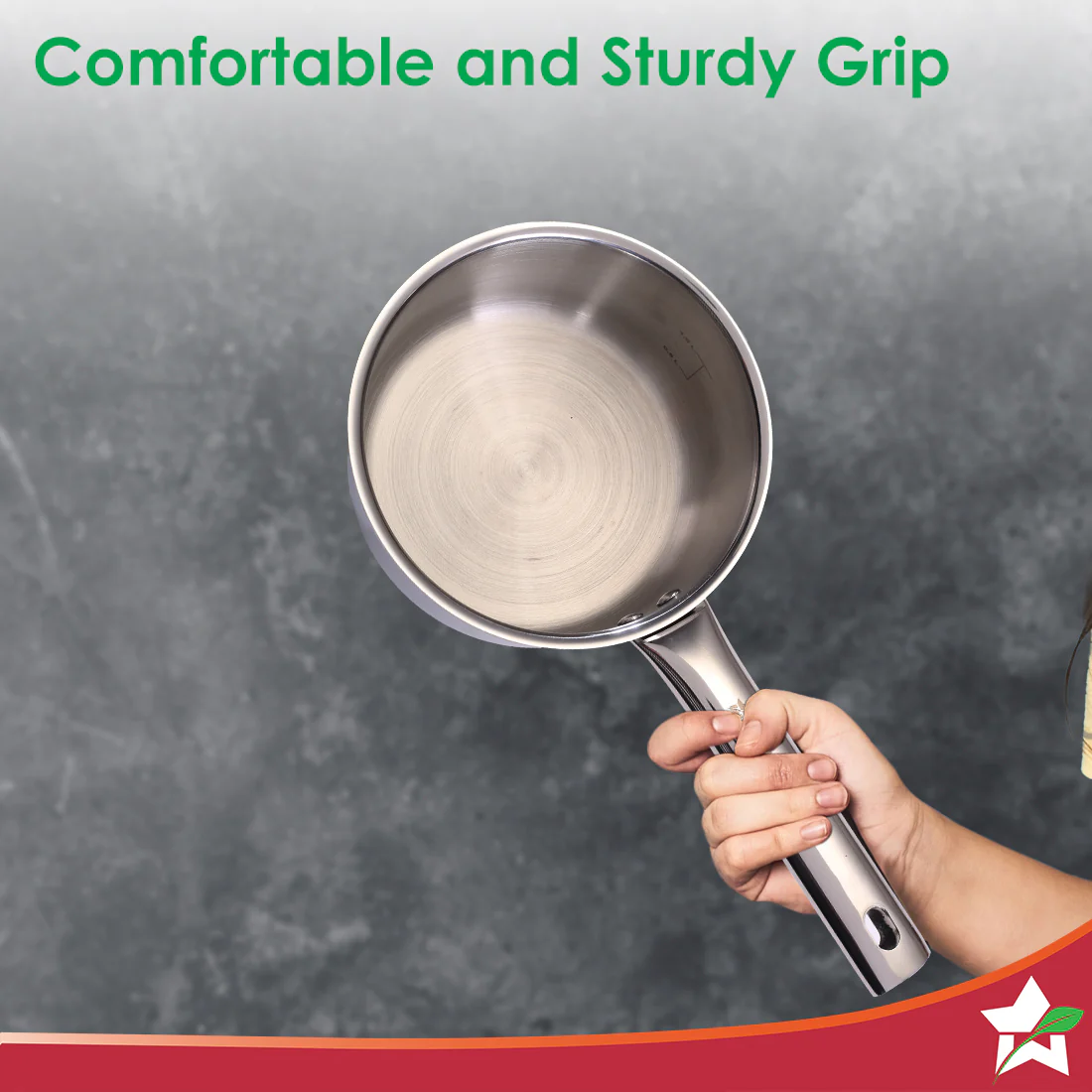 Stella Triply Stainless Steel Milk Pan | 16 cm, 1.7 Litres | Compatible with Gas Stove, Induction, Ceramic Cooktop | Non-toxic | Uniform Heating | Heavy-duty Handle | 10-year Warranty - Image 3
