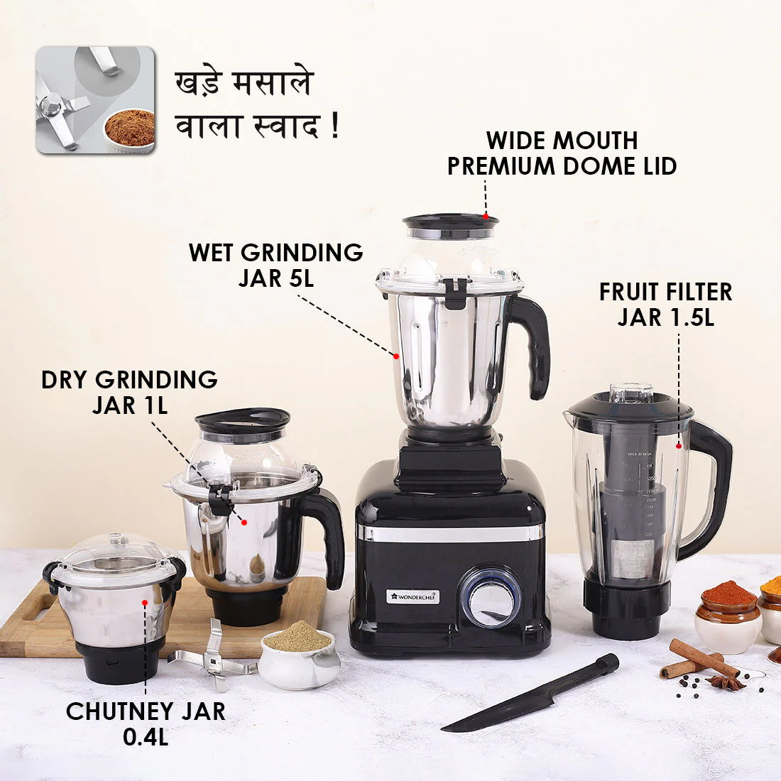 Sumo Black DLX Mixer Grinder with 4 Stainless Steel Jars, 1000 W in Black - Image 4