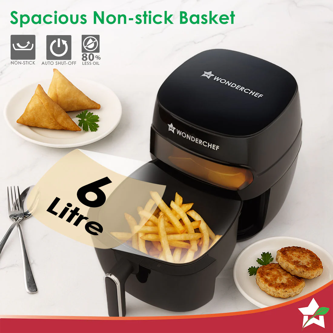 Swift Digital Air Fryer with Window | 1350W, 6 Litres | Rapid Air Technology | 7 Pre-set Functions | Non-stick Basket | Auto Shut-off | Touch Screen | Fry, Bake, Grill, Roast | 2-Year Warranty | Black - Image 7