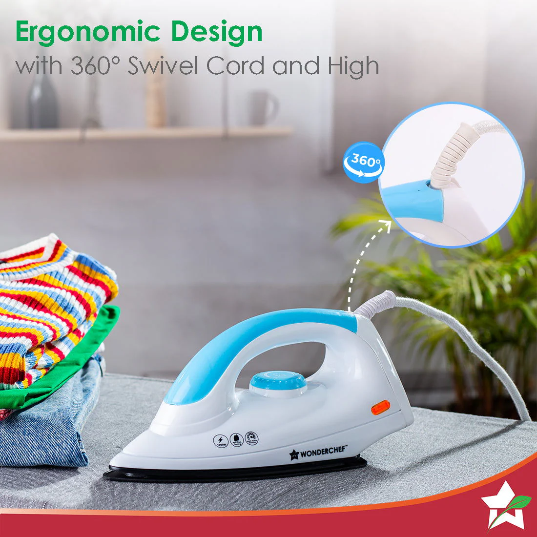 Swift Dry Iron | 1000W | Non-Stick Coated Sole Plate | Button Groove | Precision Tip | Temperature Control Dial | Quick Heating | Light and Compact Design | 2 Years Warranty - Image 7