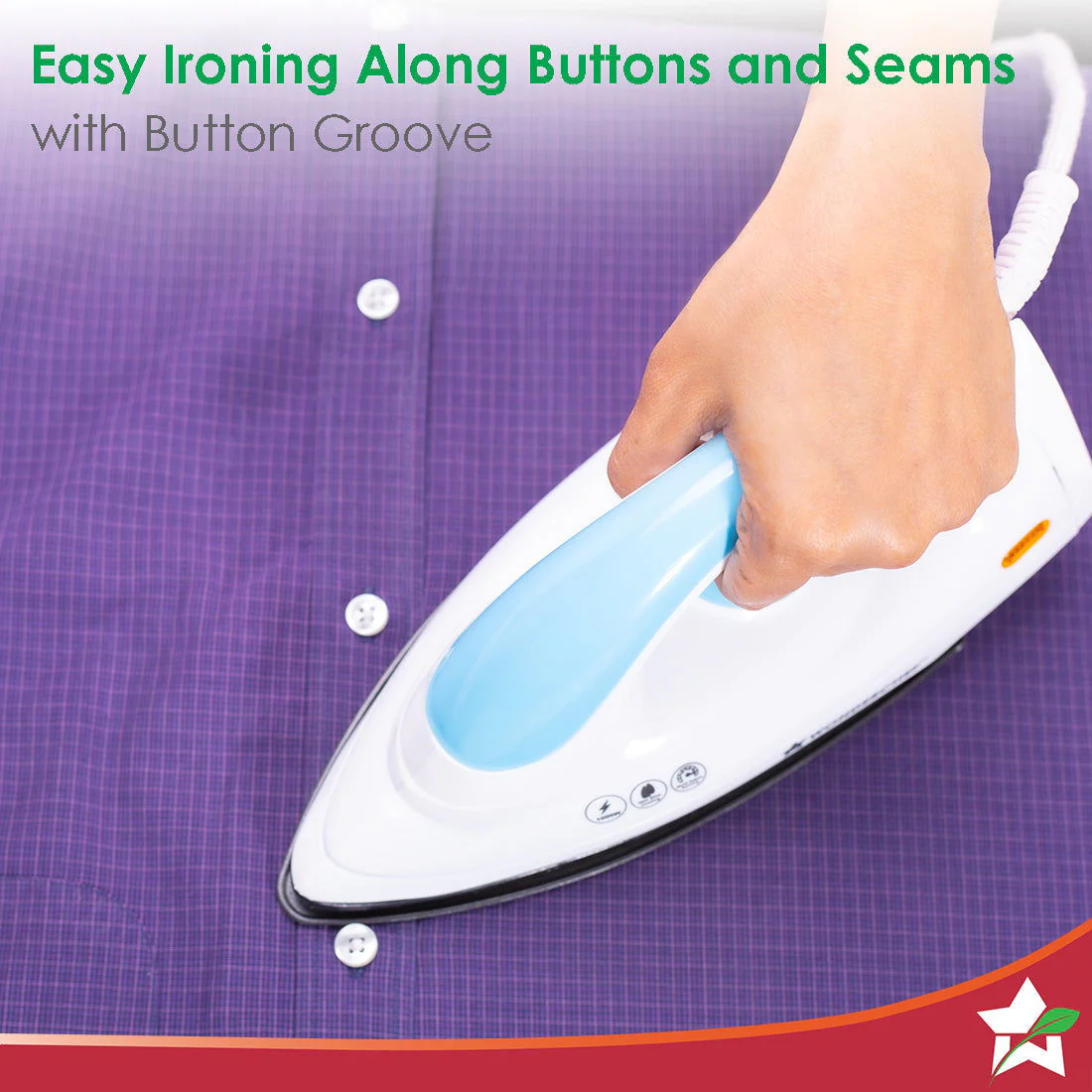 Swift Dry Iron | 1000W | Non-Stick Coated Sole Plate | Button Groove | Precision Tip | Temperature Control Dial | Quick Heating | Light and Compact Design | 2 Years Warranty - Image 8
