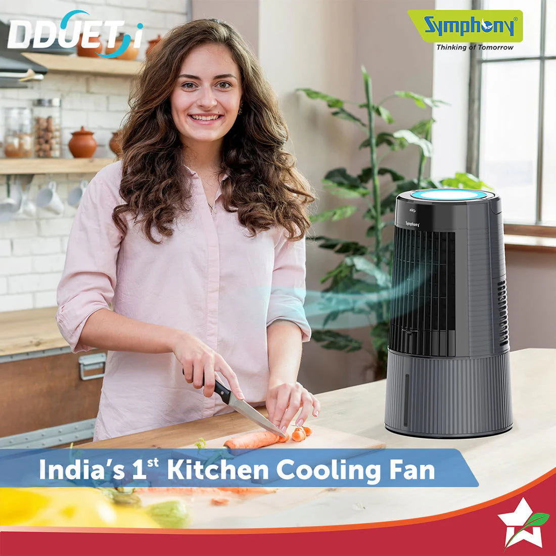 Symphony Duet-i | Kitchen Cooling Fan | Touchscreen Control | Honeycomb Cooling Pad | Low Noise Fan | Water level Indicator | Moodlight and Ice-water Chamber | Black - Image 2