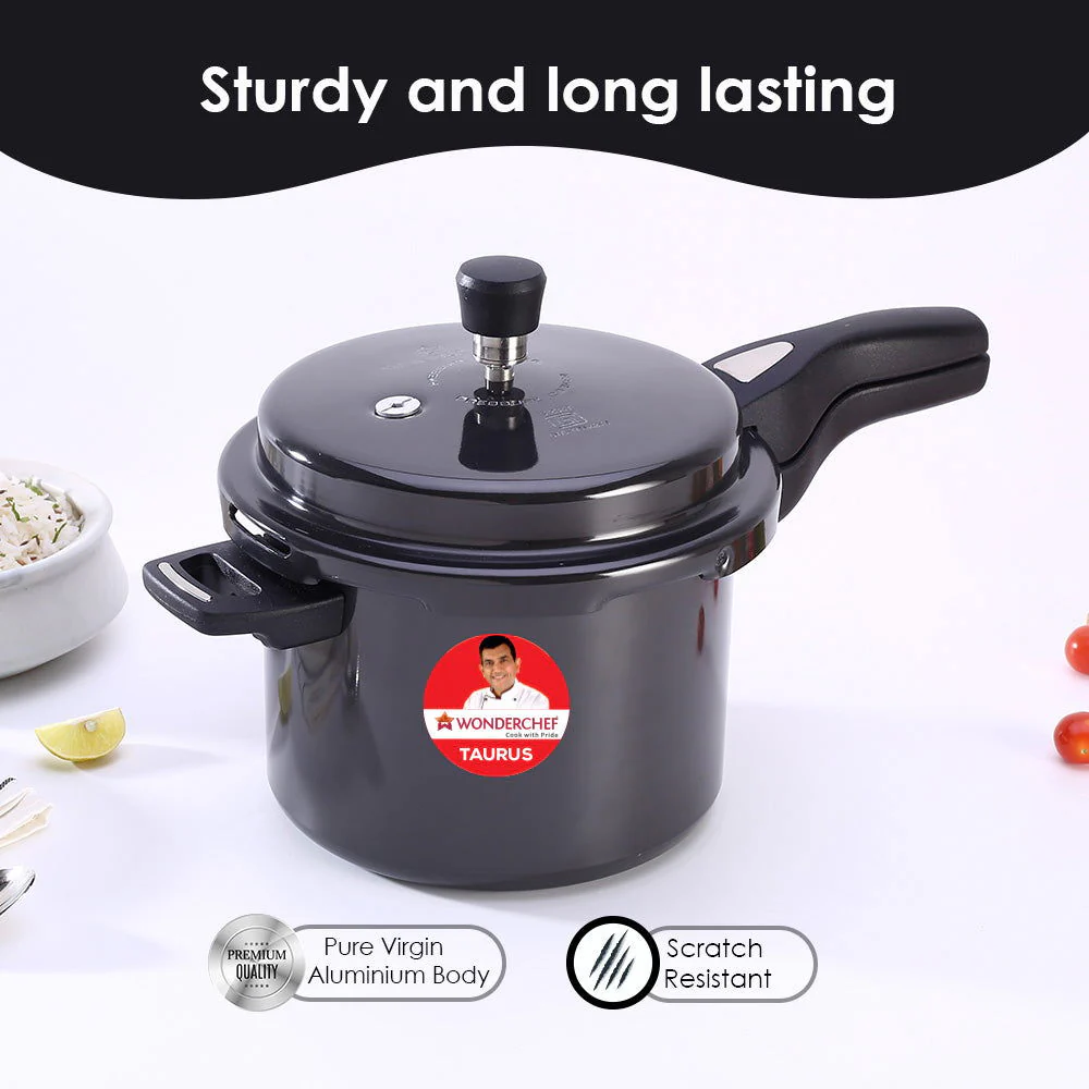 Taurus Hard Anodized 5L Outer Lid Pressure Cooker, SS Lid, Soft Touch Handles for Durability, Induction Friendly, Black, 5 year warranty, ISI Certified - Image 4