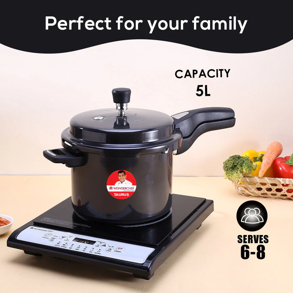 Taurus Hard Anodized 5L Outer Lid Pressure Cooker, SS Lid, Soft Touch Handles for Durability, Induction Friendly, Black, 5 year warranty, ISI Certified - Image 6