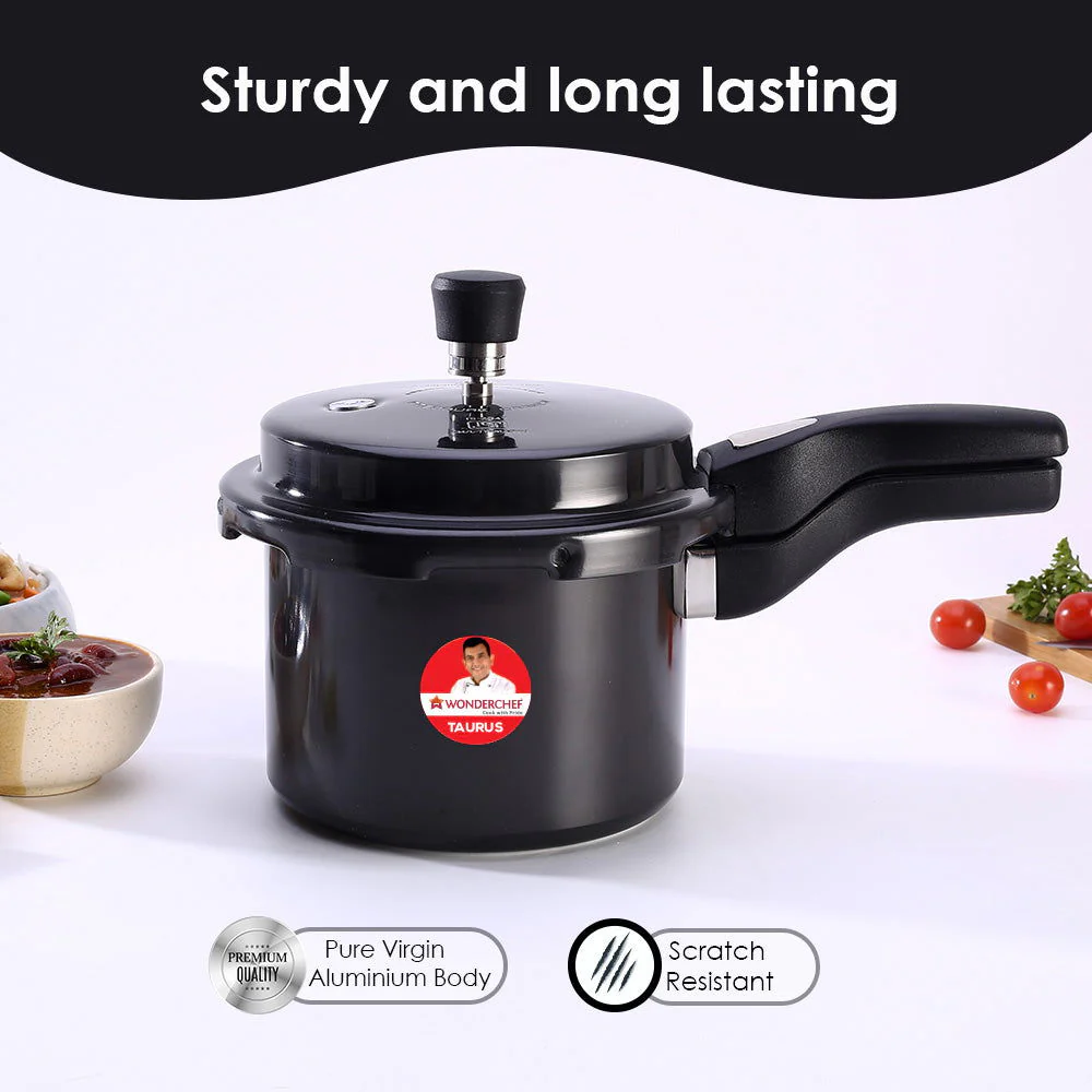 Taurus Hard Anodized 3L Outer Lid Pressure Cooker, SS Lid, Soft Touch Handles for Durability, Induction Friendly, Black, 5 year warranty, ISI Certified - Image 3