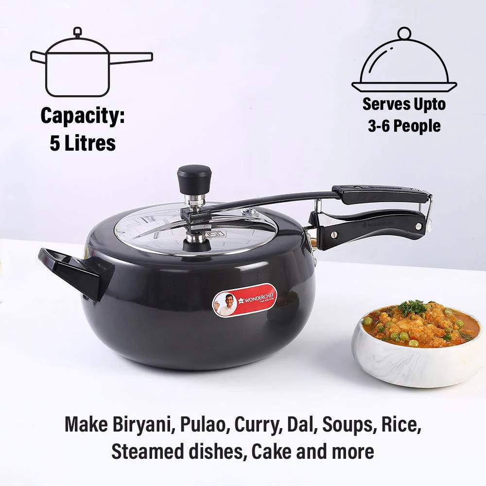 Taurus Hard Anodized 5L Inner Lid Pressure Cooker, SS Lid, Cool Touch Handles for Durability, Induction Friendly, Black, 5 year warranty, ISI Certified - Image 4