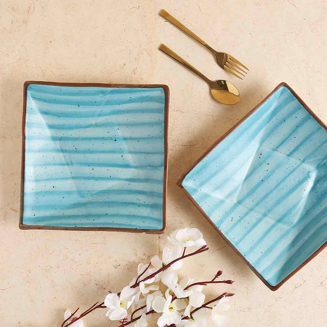 Teramo Stoneware Square Platter 8" x 8" - Blue - Image 2