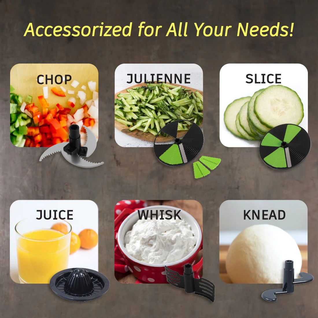 Turbo Dual Speed Food Processor, Multi-purpose, High Speed, Chop Vegetables, Julienne, Whisk, Slice, Mince, Knead Atta, Blend Juices - Image 4
