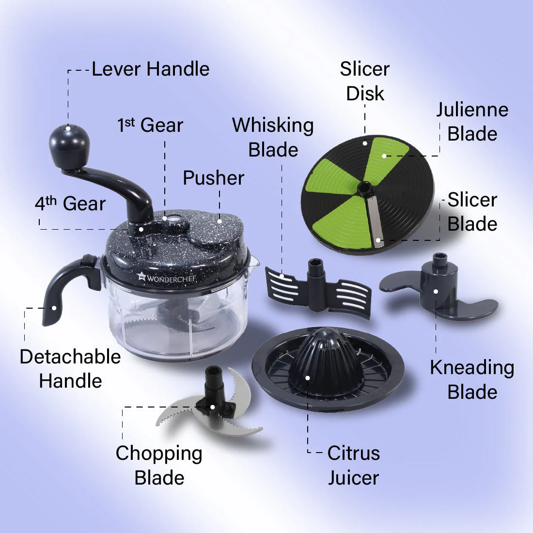 Turbo Dual Speed Food Processor, Multi-purpose, High Speed, Chop Vegetables, Julienne, Whisk, Slice, Mince, Knead Atta, Blend Juices - Image 9