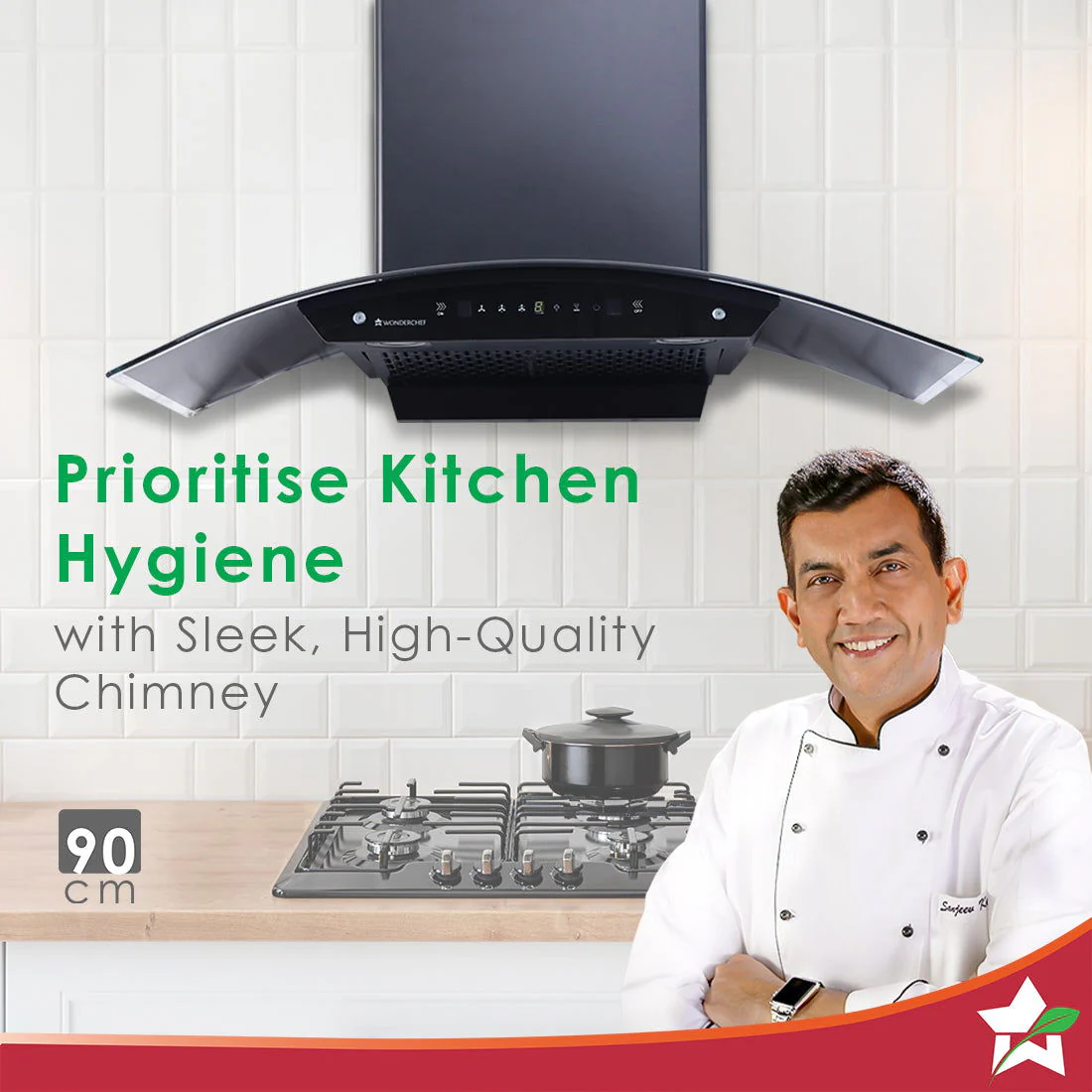 Ultima C-Line| 90cm |1200 m3/hr| Auto Clean| Curved Glass Chimney | Baffle Filter | Powerful Suction | Touch Control|3 Speed Motion Sensor Technology| Low Noise| 7 Year Warranty | Black - Image 2