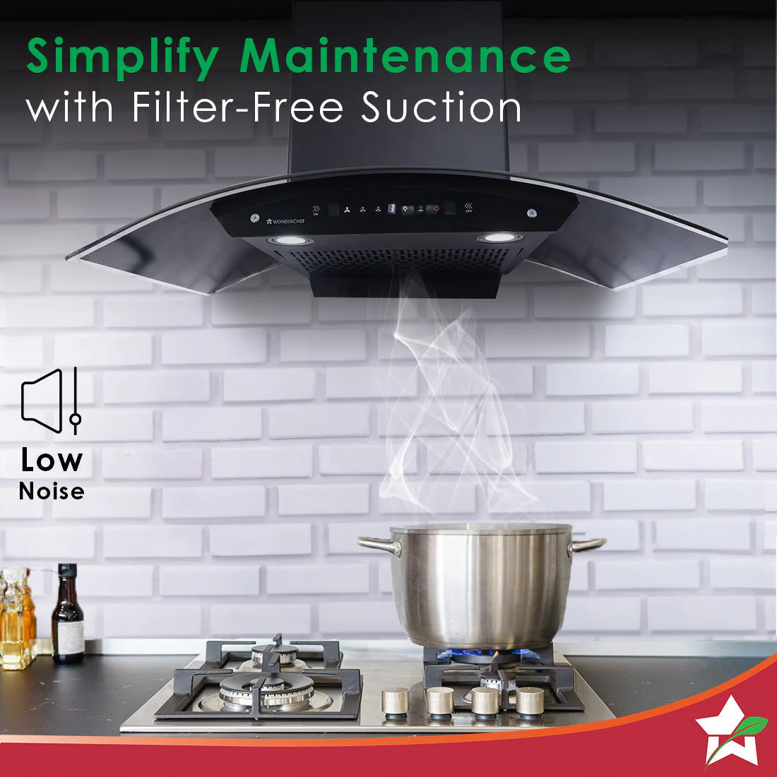 Ultima C-Line| 90cm |1200 m3/hr| Auto Clean| Curved Glass Chimney | Baffle Filter | Powerful Suction | Touch Control|3 Speed Motion Sensor Technology| Low Noise| 7 Year Warranty | Black - Image 4