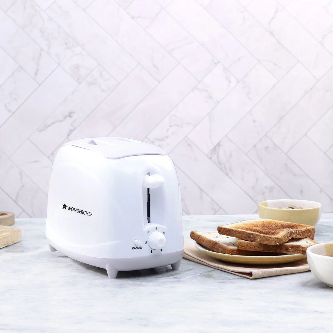 Ultima Pop-up Toaster with Lid Cover|700 Watt| 2 Bread Slice Automatic Pop-up Electric Toaster for Kitchen| 7- Level Browning Controls|Wide Bread Slots| Auto Shut Off|Mid Cycle Cancel Feature| Removable Crumb Tray| Easy to Clean| White| 2 Year Warranty - Image 6