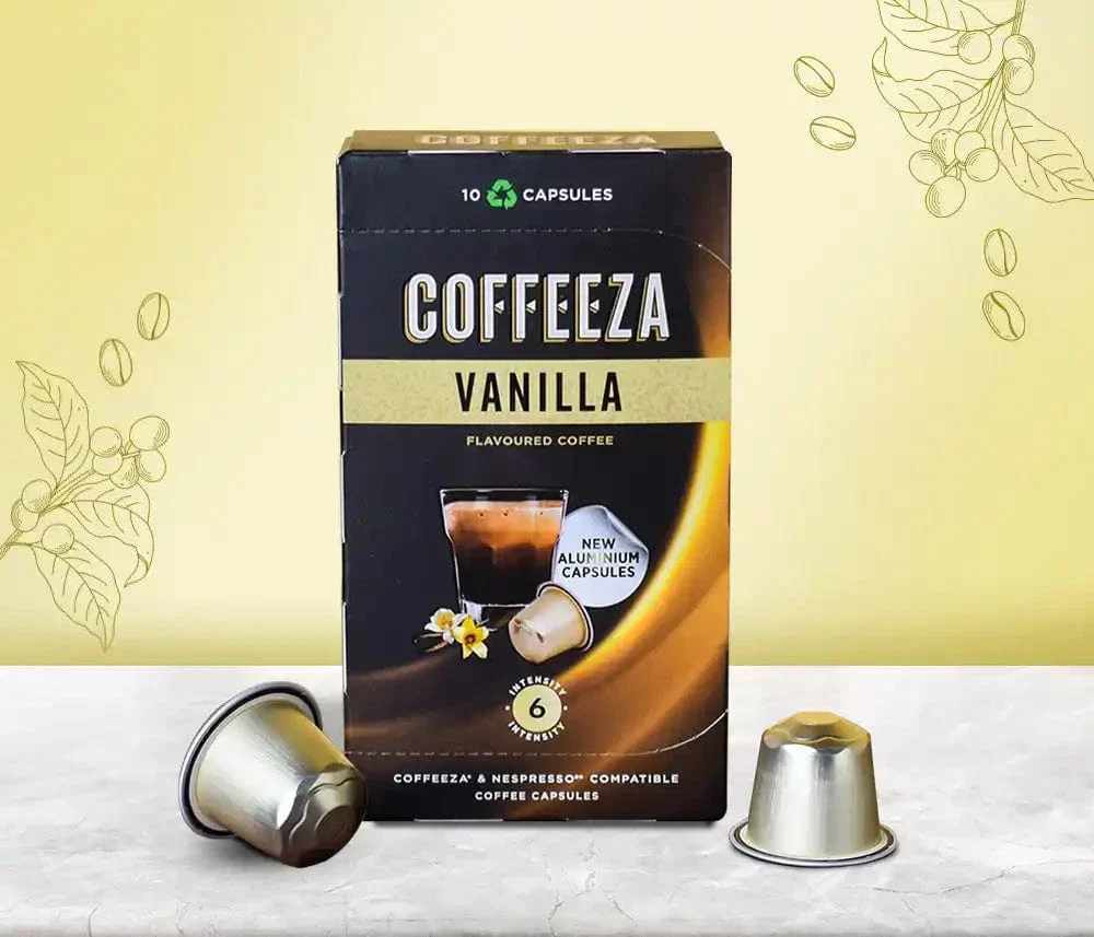Coffeeza Vanilla 100% Arabica Flavoured Aluminium Coffee Capsules